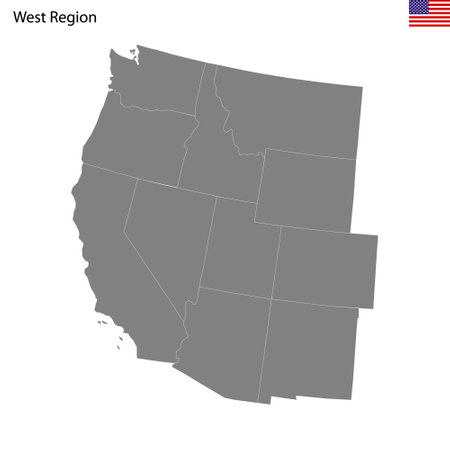 High Quality map of West region of United States of America with borders of the statesのイラスト素材