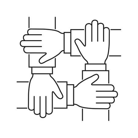 Hands together line icon, Vector teamwork sign on white backgroundのイラスト素材