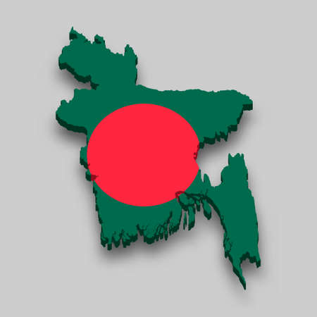 3d isometric Map of Bangladesh with national flag.のイラスト素材