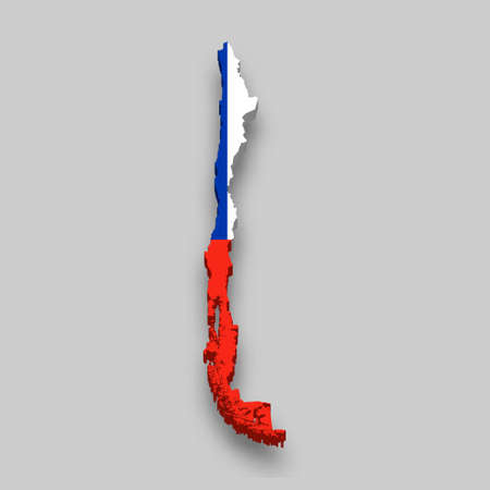 3d isometric Map of Chile with national flag. Vector Illustration.のイラスト素材