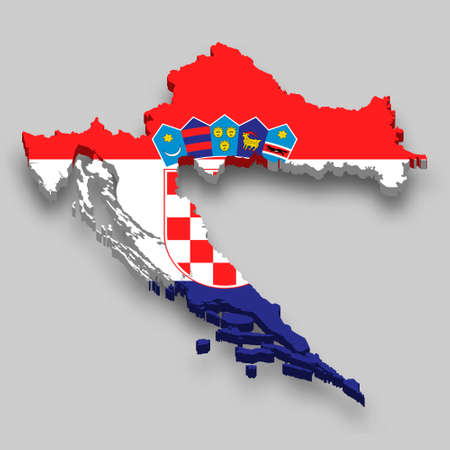 3d isometric Map of Croatia with national flag. Vector Illustration.のイラスト素材