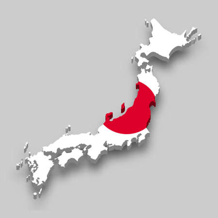 3d isometric Map of Japan with national flag. Vector Illustration.のイラスト素材