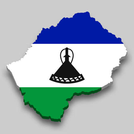 3d isometric Map of Lesotho with national flag. Vector Illustration.のイラスト素材