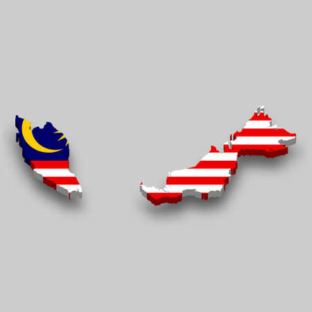3d isometric Map of Malaysia with national flag. Vector Illustration.のイラスト素材