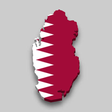 3d isometric Map of Qatar with national flag. Vector Illustration.