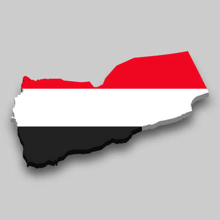3d isometric Map of Yemen with national flag. Vector Illustration.のイラスト素材