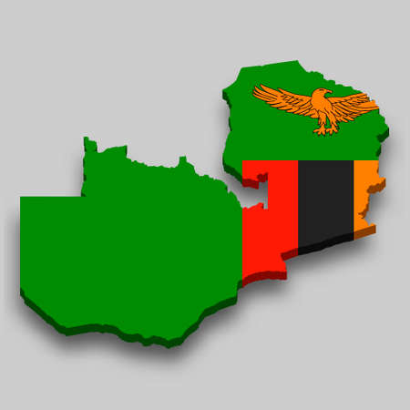 3d isometric Map of Zambia with national flag. Vector Illustration.のイラスト素材