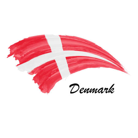 Watercolor painting flag of Denmark. Hand drawing brush stroke illustrationのイラスト素材