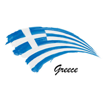 Watercolor painting flag of Greece. Hand drawing brush stroke illustrationのイラスト素材