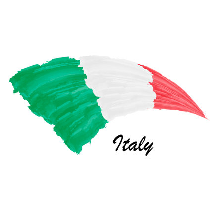 Watercolor painting flag of Italy. Hand drawing brush stroke illustrationのイラスト素材