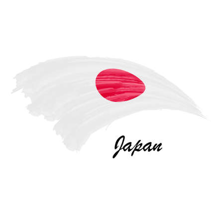 Watercolor painting flag of Japan. Brush stroke illustrationのイラスト素材