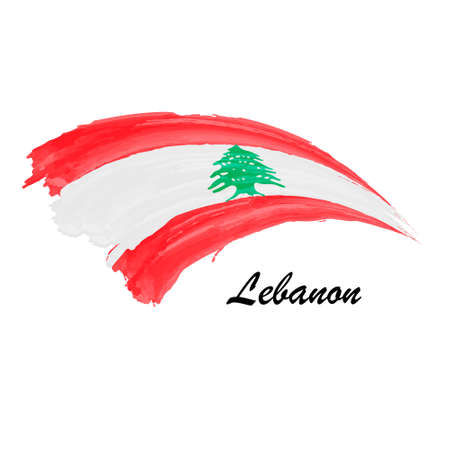 Watercolor painting flag of Lebanon. Brush stroke illustrationのイラスト素材