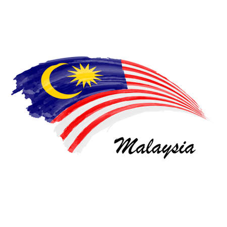 Watercolor painting flag of Malaysia. Brush stroke illustrationのイラスト素材