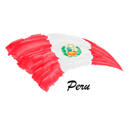 Watercolor painting flag of Peru. Brush stroke illustrationのイラスト素材