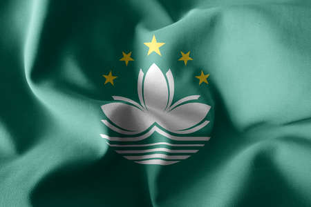 3d rendering realistic waving silk flag of macaoの写真素材