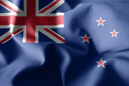 3d rendering realistic waving silk flag of New Zealandの写真素材