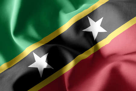 3d rendering realistic waving silk flag of Saint Kitts and Nevisの写真素材