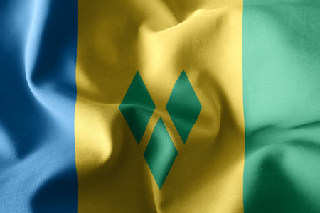 3d rendering realistic waving silk flag of Saint Vincent and Grenadinesの写真素材