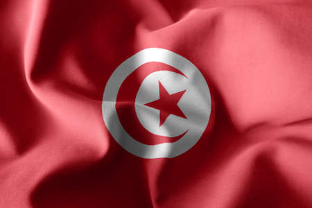 3d rendering realistic waving silk flag of Tunisia