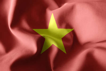 3d rendering realistic waving silk flag of Vietnamの写真素材