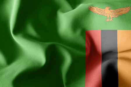 3d rendering realistic waving silk flag of Zambiaの写真素材