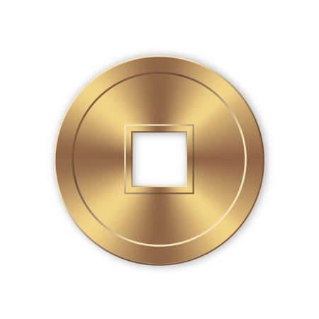 3d realistic ancient Chinese gold coin with hole isolatedのイラスト素材