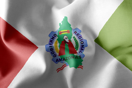 3D illustration flag of Amazonas is a region of Peru. Waving on the wind flag textile backgroundの写真素材