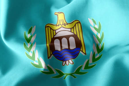 3D illustration flag of Asyut is a region of Egypt. Waving on the wind flag textile backgroundの写真素材