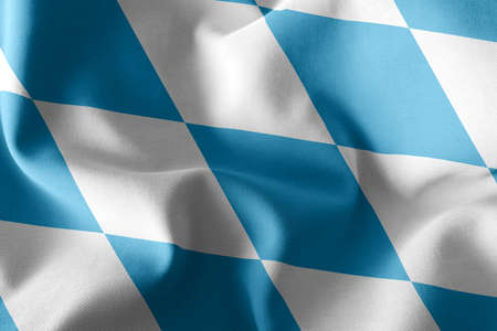 3D illustration flag of Bavaria is a region of Germany. Waving on the wind flag textile backgroundの写真素材