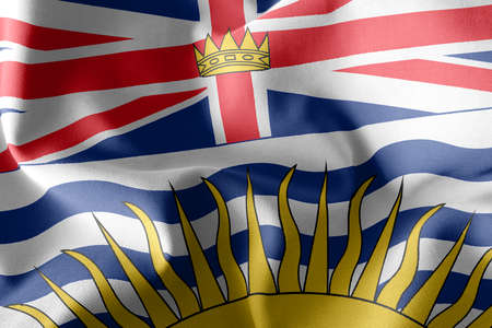 3D illustration flag of British Columbia is a region of Canada. Waving on the wind flag textile backgroundの写真素材