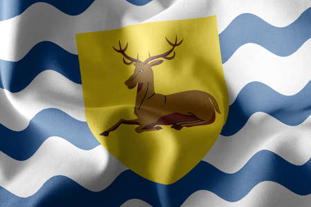 3D illustration flag of Hertfordshire is a county of England. Waving on the wind flag textile backgroundの写真素材
