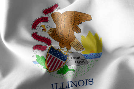 3D illustration flag of Illinois is a region of United States. Waving on the wind flag textile backgroundの写真素材