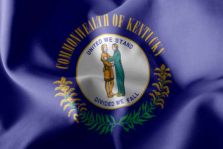 3D illustration flag of Kentucky is a region of United States. Waving on the wind flag textile backgroundの写真素材