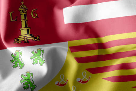 3D illustration flag of Liege is a province of Belgium. Waving on the wind flag textile backgroundの写真素材