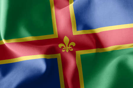 3D illustration flag of Lincolnshire is a county of England. Waving on the wind flag textile backgroundの写真素材