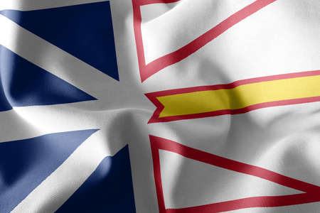 3D illustration flag of Newfoundland and Labrador is a region of Canada. Waving on the wind flag textile backgroundの写真素材