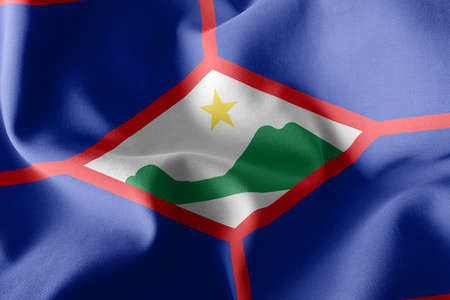 3D illustration flag of Sint Eustatius is a region of Netherlands. Waving on the wind flag textile backgroundの写真素材