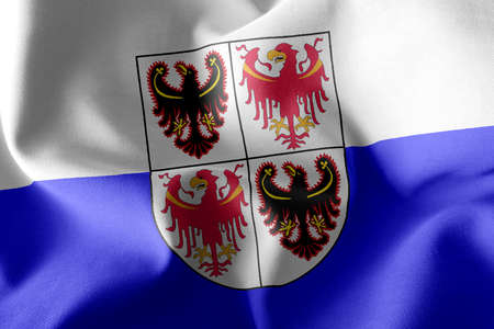 3D illustration flag of Trentino-South Tyrol is a region of Italy. Waving on the wind flag textile backgroundの写真素材