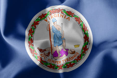 3D illustration flag of Virginia is a region of United States. Waving on the wind flag textile backgroundの写真素材