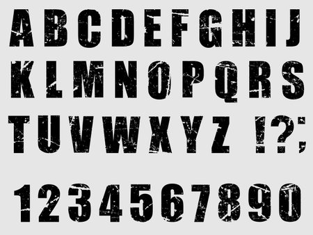 Grunge Distress Ink Splash Letters. Dirty Texture Letter Font. Alphabet. Vector. Template for your designのイラスト素材