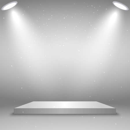 White square podium. platform illuminated by spotlight. Vector illustration. Template for your designのイラスト素材