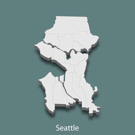 3d isometric map of Seattle is a city of United States, vector illustrationのイラスト素材