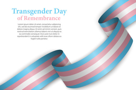 Waving ribbon or banner with Transgender pride flag, Template for transgender day poster designのイラスト素材