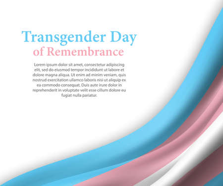 Waving ribbon or banner with Transgender pride flag, Template for transgender day poster designのイラスト素材