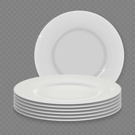 3d realistic white clean dish plate isolated on transparent backgroundのイラスト素材