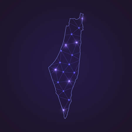 Digital network map of Israel. Abstract connect line and dot on dark backgroundのイラスト素材