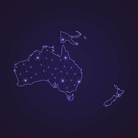 Digital network map of Oceania. Abstract connect line and dot on dark backgroundのイラスト素材