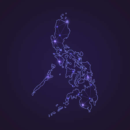 Digital network map of Philippines. Abstract connect line and dot on dark backgroundのイラスト素材