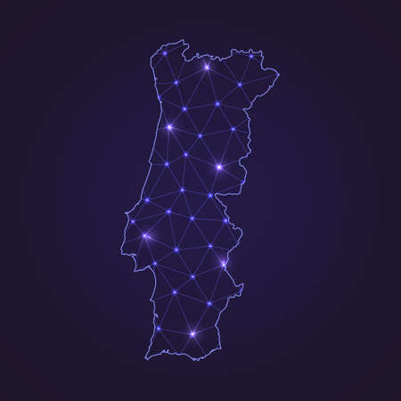 Digital network map of Portugal. Abstract connect line and dot on dark backgroundのイラスト素材