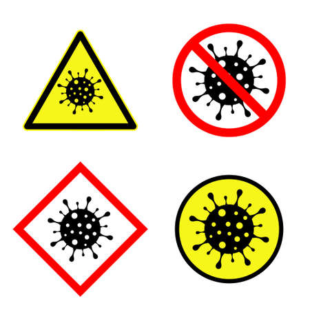 Set of coronavirus attention sign, quarantine vector symbolのイラスト素材